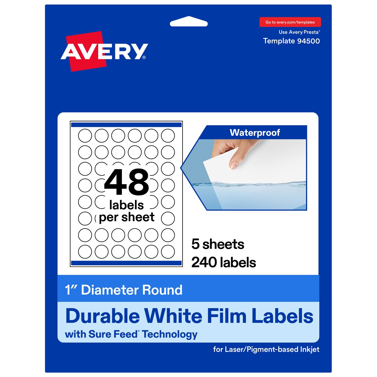 Avery Waterproof Round Labels with Sure Feed, Print to the Edge